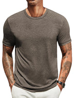 Lightweight crew neck t-shirt in a soft cotton blend, featuring a classic fit and a muted navy blue color. 4