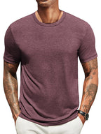 Lightweight crew neck t-shirt in a soft cotton blend, featuring a classic fit and a muted navy blue color. 9