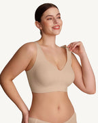 Maud seamless wireless bra in skin, three-quarter view