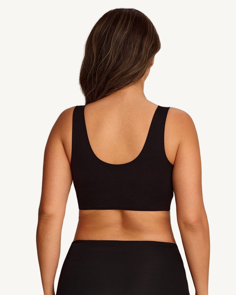 Maud seamless wireless bra in black, back view