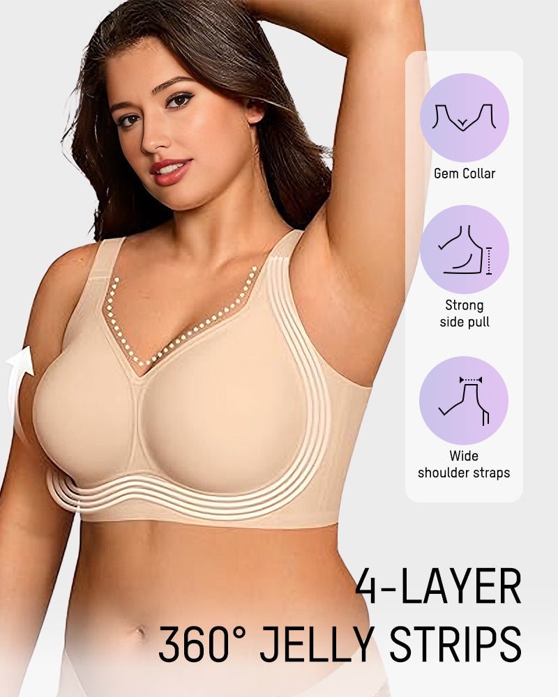 Soft jelly fabric wireless bra in blush pink, offering full coverage with a smooth, minimalist design. 2