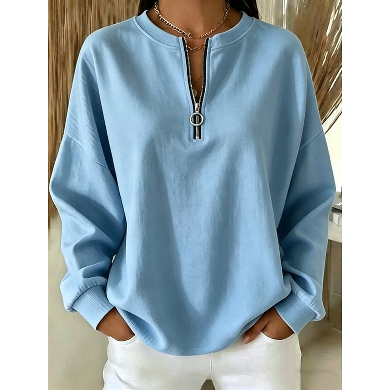 Merel ring-zip drop-shoulder sweatshirt light blue