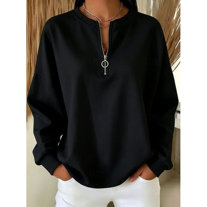 Merel ring-zip drop-shoulder sweatshirt black