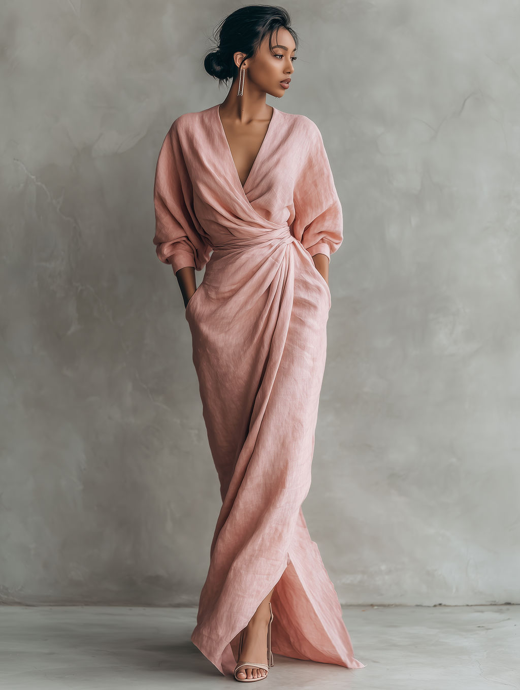 Mia minimalist linen-blend maxi dress, pink