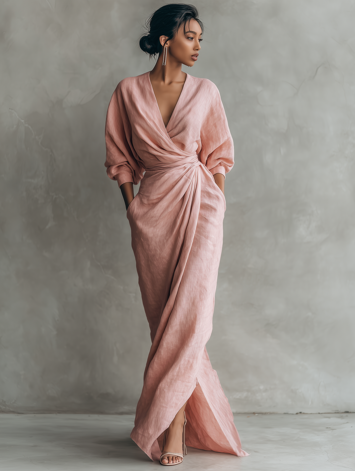 Mia minimalist linen-blend maxi dress, pink