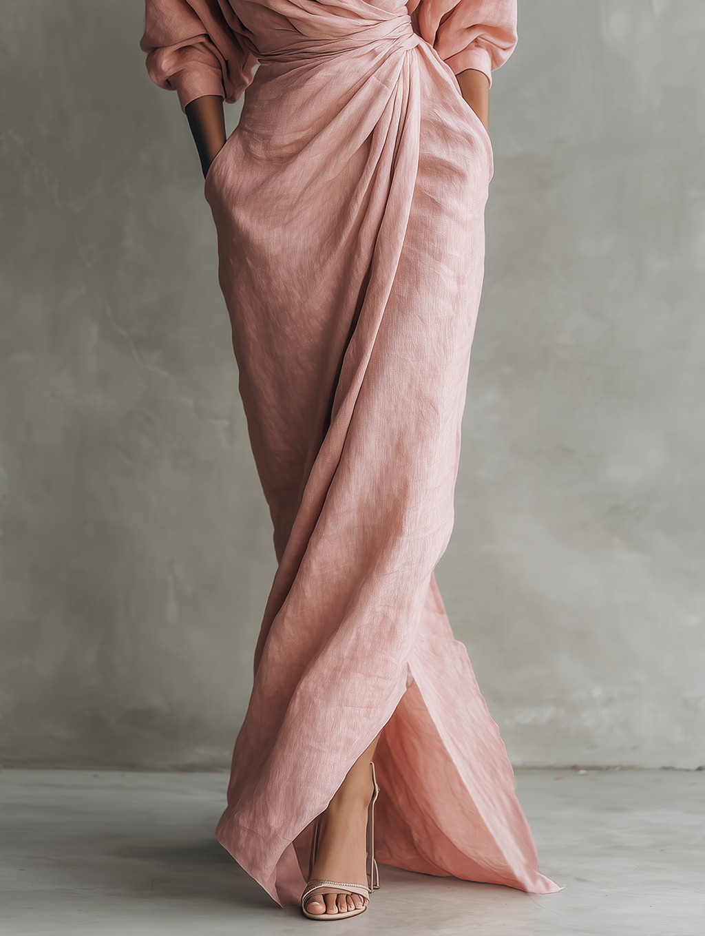 Mia minimalist linen-blend maxi dress, brown