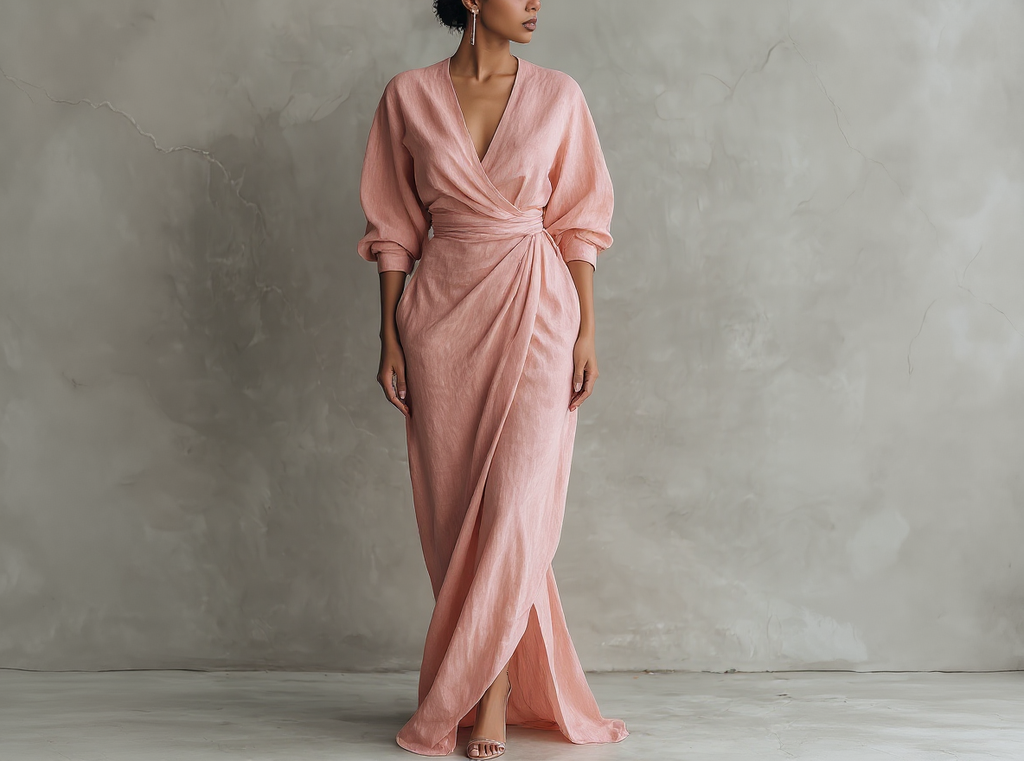 Mia minimalist linen-blend maxi dress, fabric detail