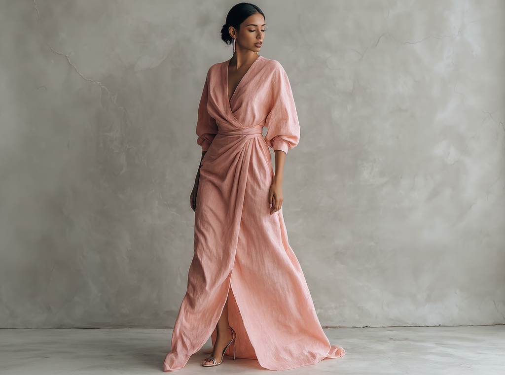 Mia minimalist linen-blend maxi dress, neckline detail