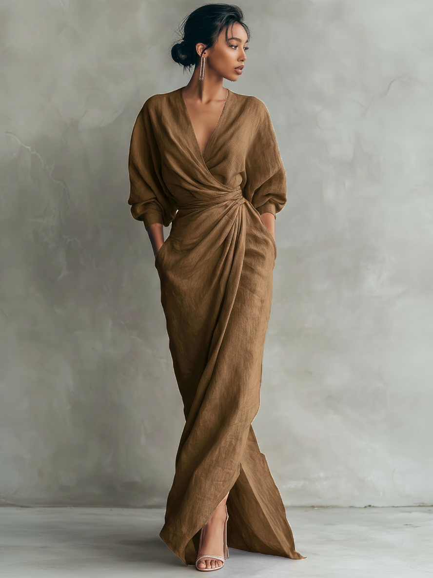 Mia minimalist linen-blend maxi dress, black
