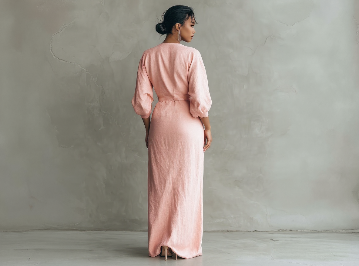 Mia minimalist linen-blend maxi dress, waist detail