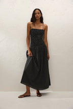Mira Maxi Dress Polka Dot Black Off White Flowing Silhouette 0
