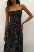 Mira Maxi Dress Polka Dot Black Off White Flowing Silhouette 1