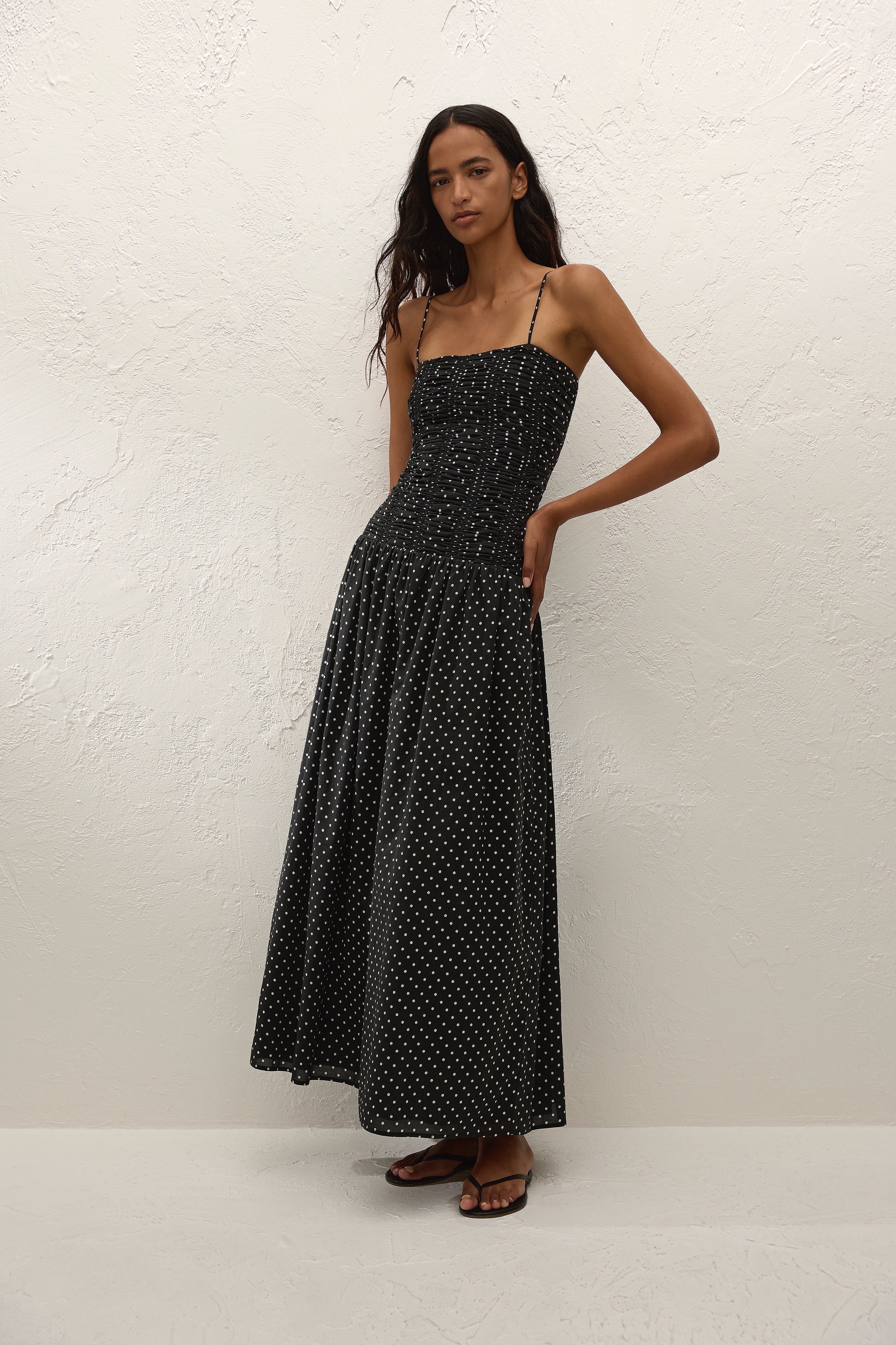 Mira Maxi Dress Polka Dot Black Off White Flowing Silhouette 2