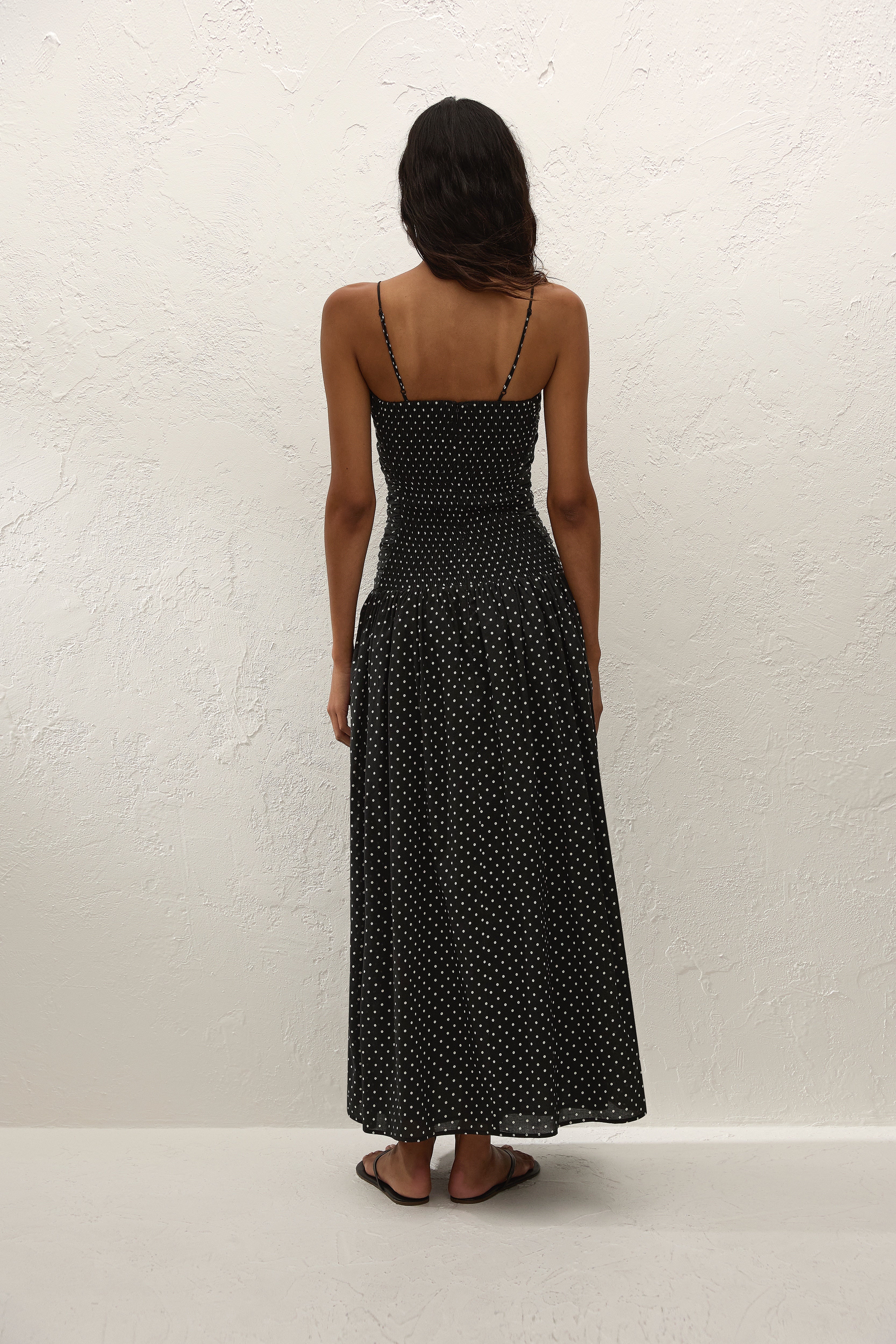 Mira Maxi Dress Polka Dot Black Off White Flowing Silhouette 3