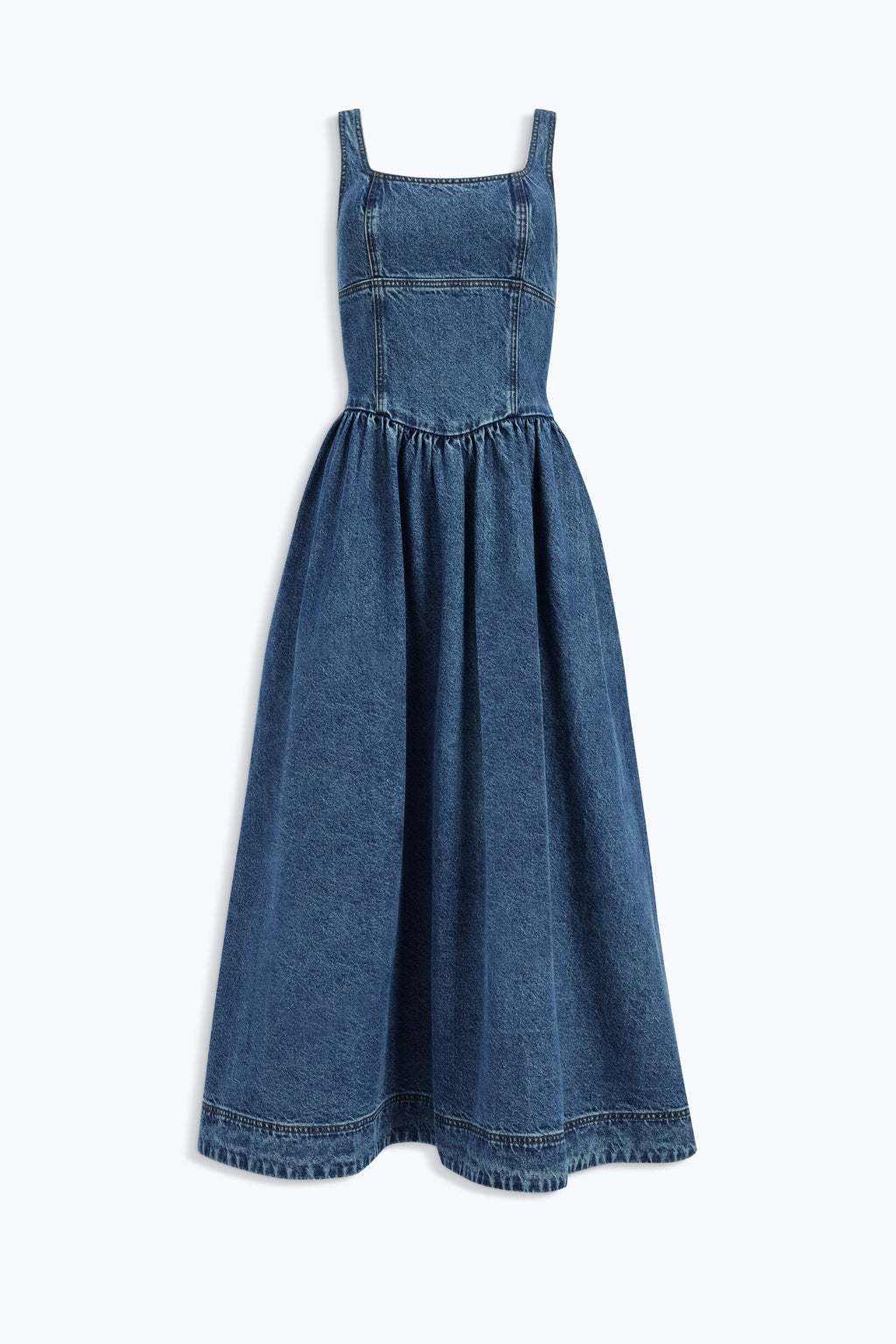 Mireille Denim Maxi Dress with Full Skirt, Pockets and Princess Seams 0