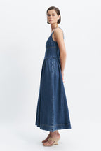 Mireille Denim Maxi Dress with Full Skirt, Pockets and Princess Seams 3