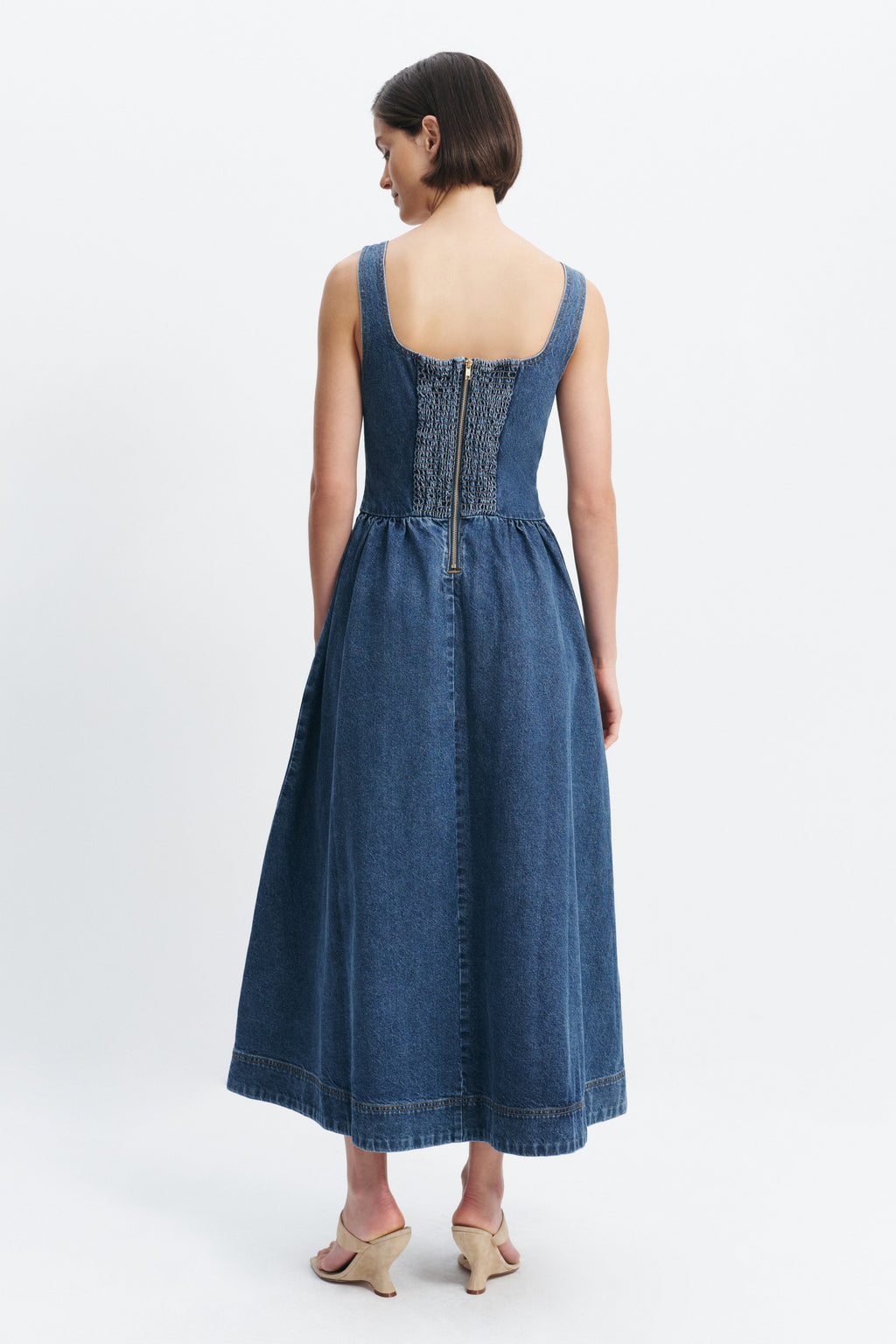 Mireille Denim Maxi Dress with Full Skirt, Pockets and Princess Seams 4