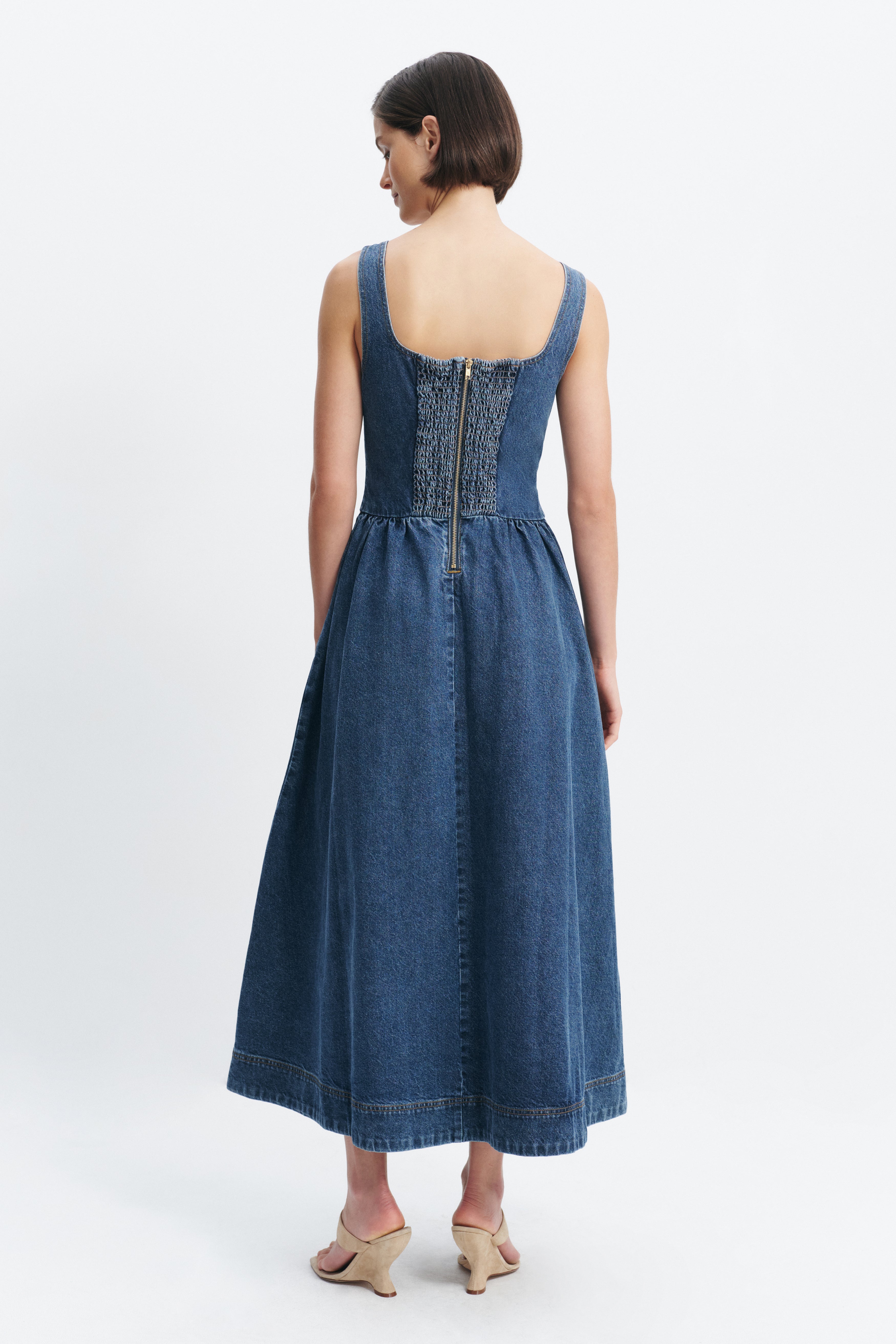 Mireille Denim Maxi Dress with Full Skirt, Pockets and Princess Seams 4