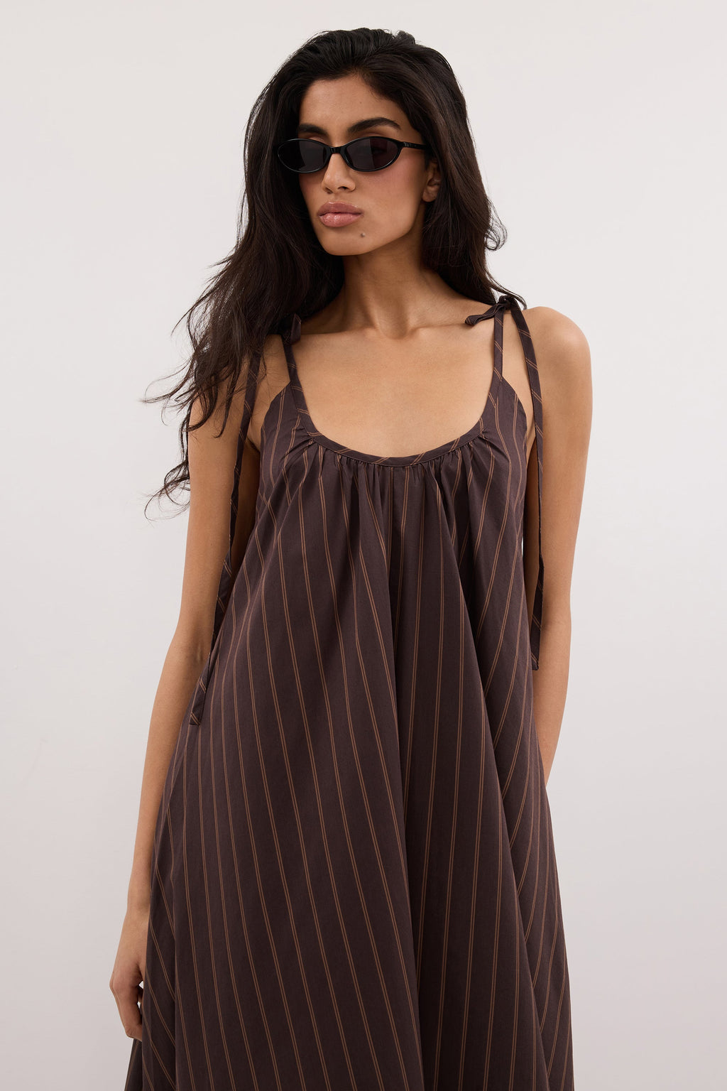 Mireille FABLE CHOC STRIPE MIDI DRESS Sleeveless Striped Design 1