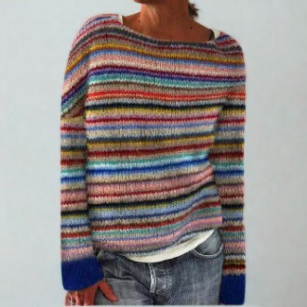 Marled knit jumper for women with a patterned yoke and round neckline.