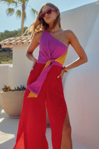 Nala Jumpsuit Women Asymmetrical Neckline Waist Tie Elegant Design 3