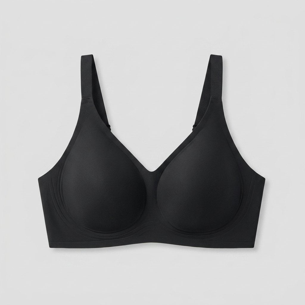 Neele seamless wireless bra in black, front view
