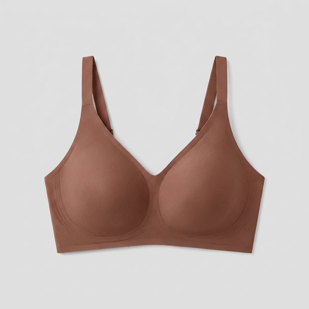 Neele seamless wireless bra in brown, front view
