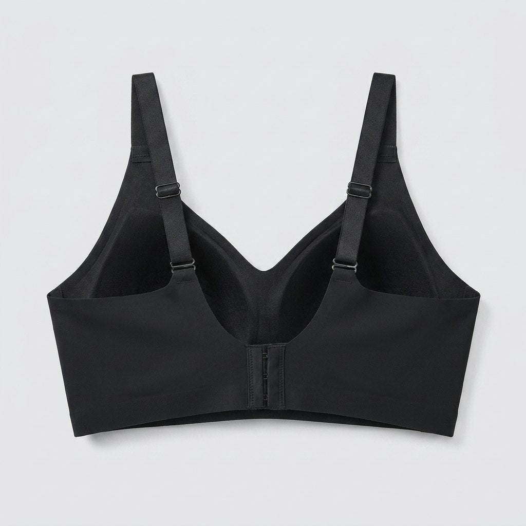 Neele seamless wireless bra in black, inside view showing the straps