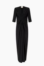 Nerissa Willa Dress Black Silk V-Neck Elbow Sleeve Cocktail Dress 0