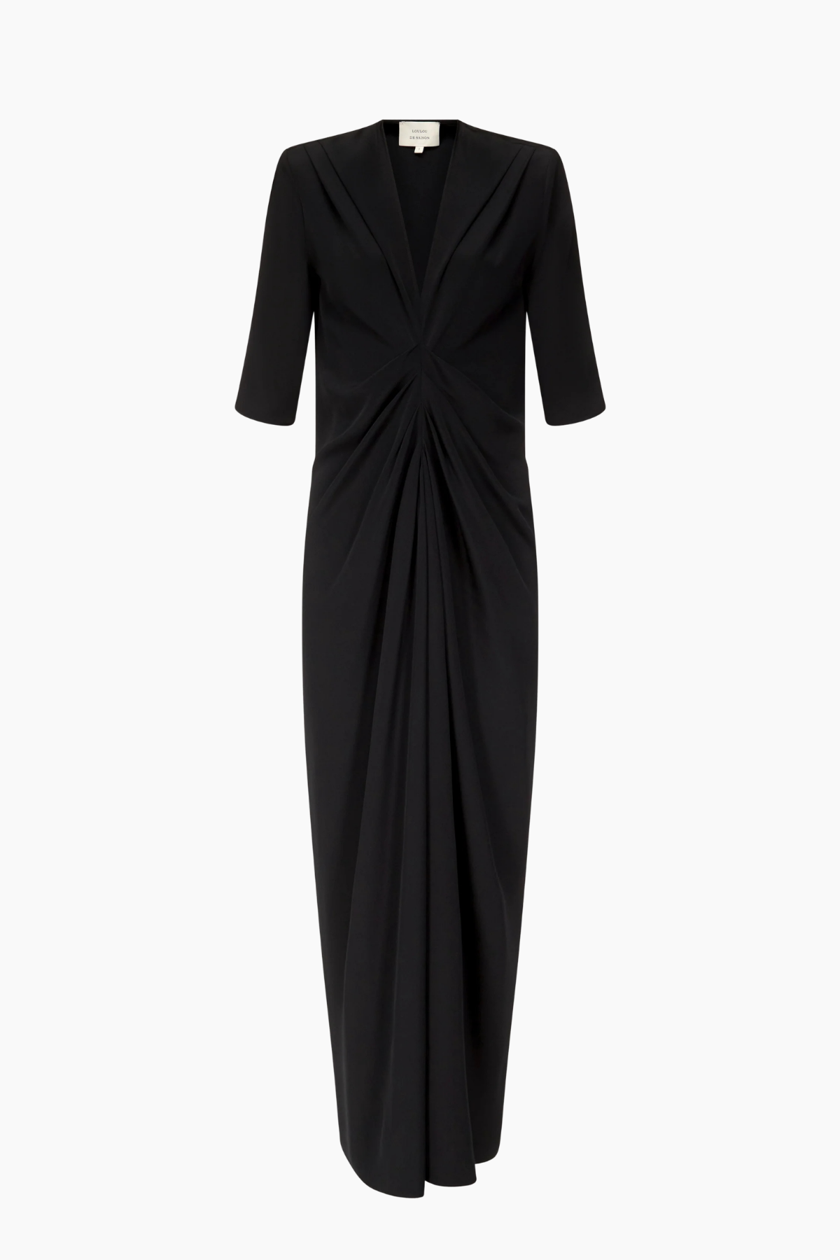 Nerissa Willa Dress Black Silk V-Neck Elbow Sleeve Cocktail Dress 0