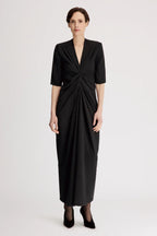 Nerissa Willa Dress Black Silk V-Neck Elbow Sleeve Cocktail Dress 1