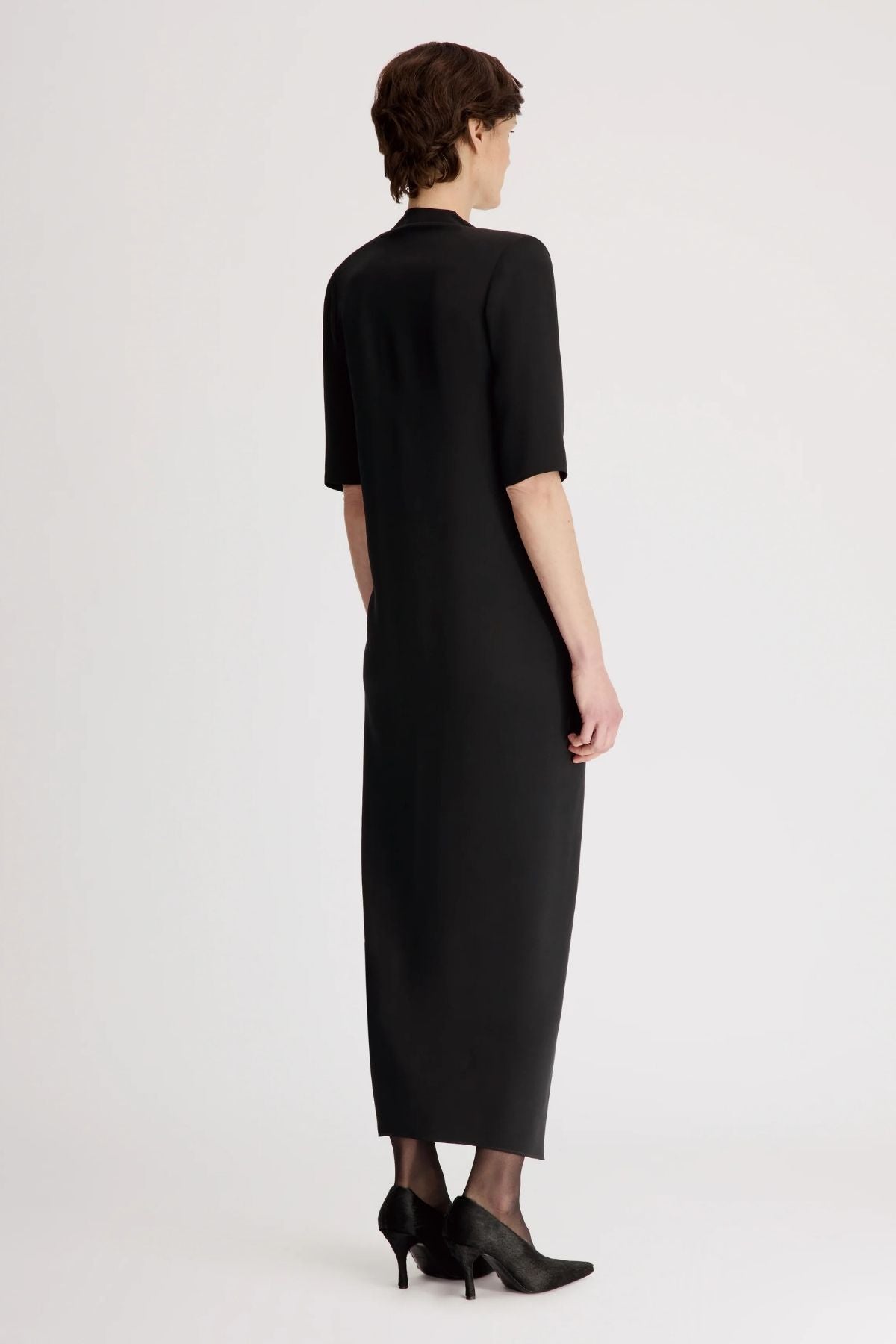Nerissa Willa Dress Black Silk V-Neck Elbow Sleeve Cocktail Dress 2
