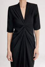 Nerissa Willa Dress Black Silk V-Neck Elbow Sleeve Cocktail Dress 3