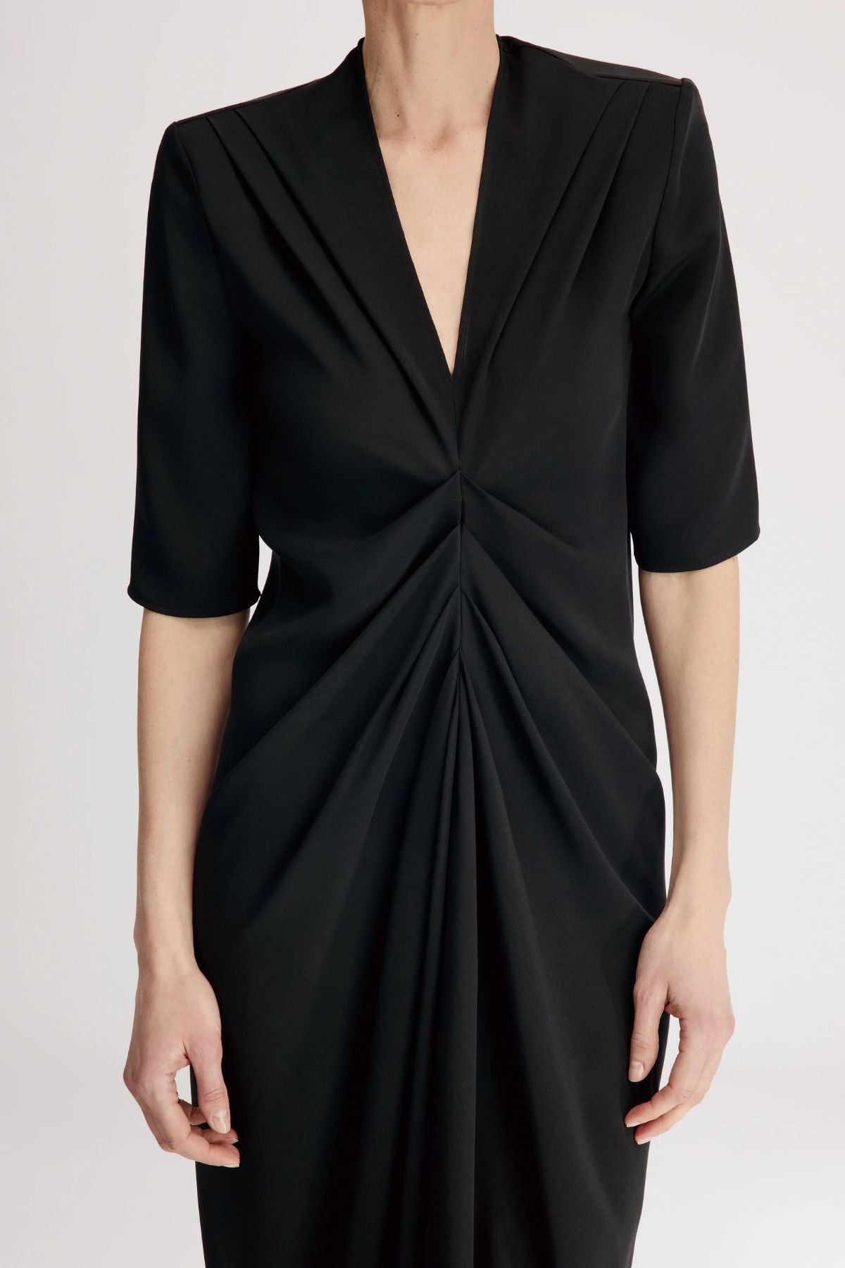 Nerissa Willa Dress Black Silk V-Neck Elbow Sleeve Cocktail Dress 3