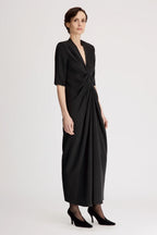 Nerissa Willa Dress Black Silk V-Neck Elbow Sleeve Cocktail Dress 4