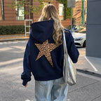 Noortje oversized hoodie with leopard star back, navy