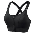 Nynke high support sports bra in black, front zip, product view