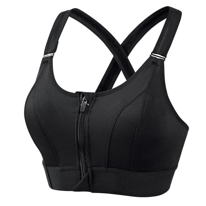 Nynke high support sports bra in black, front zip, product view
