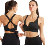 Nynke high support sports bra in black, worn front and back view