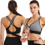 Nynke high support sports bra in grey, worn front and back view