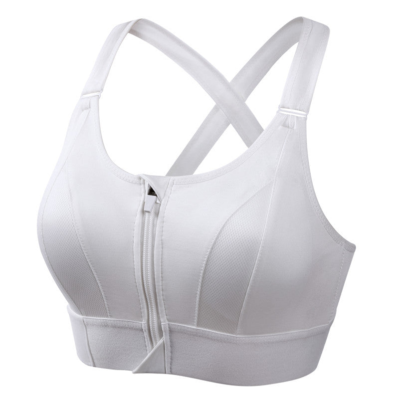Nynke high support sports bra in white, front zip, product view