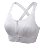 Nynke high support sports bra in white, front zip, product view