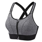 Nynke high support sports bra in grey, front zip, product view