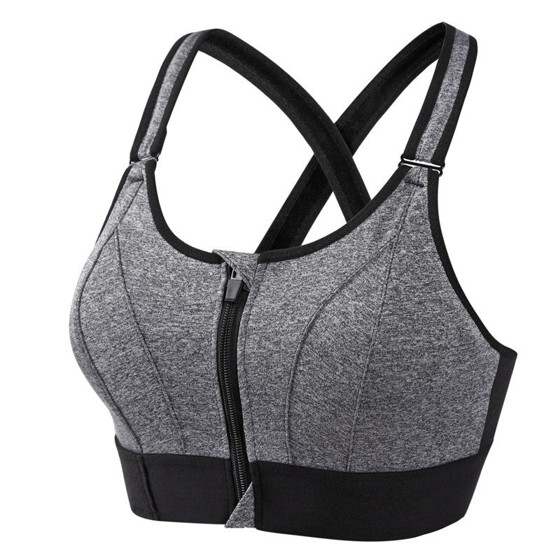 Nynke high support sports bra in grey, front zip, product view