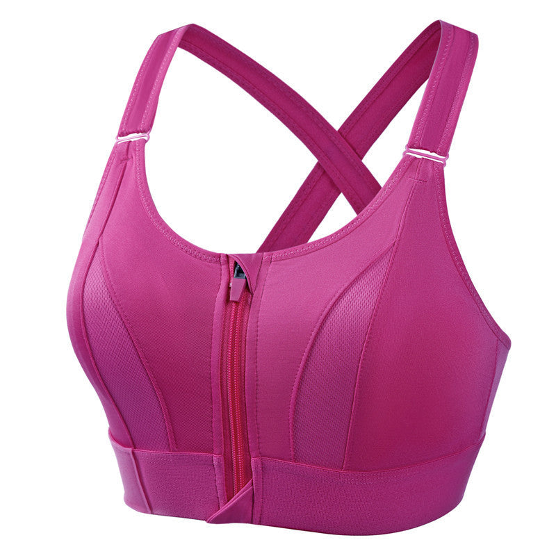 Nynke high support sports bra in pink, front zip, product view