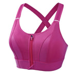 Nynke high support sports bra in pink, front zip, product view