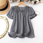 Kristel Vintage Flowy Checkered Puff Sleeve Blouse | Timeless Retro Top