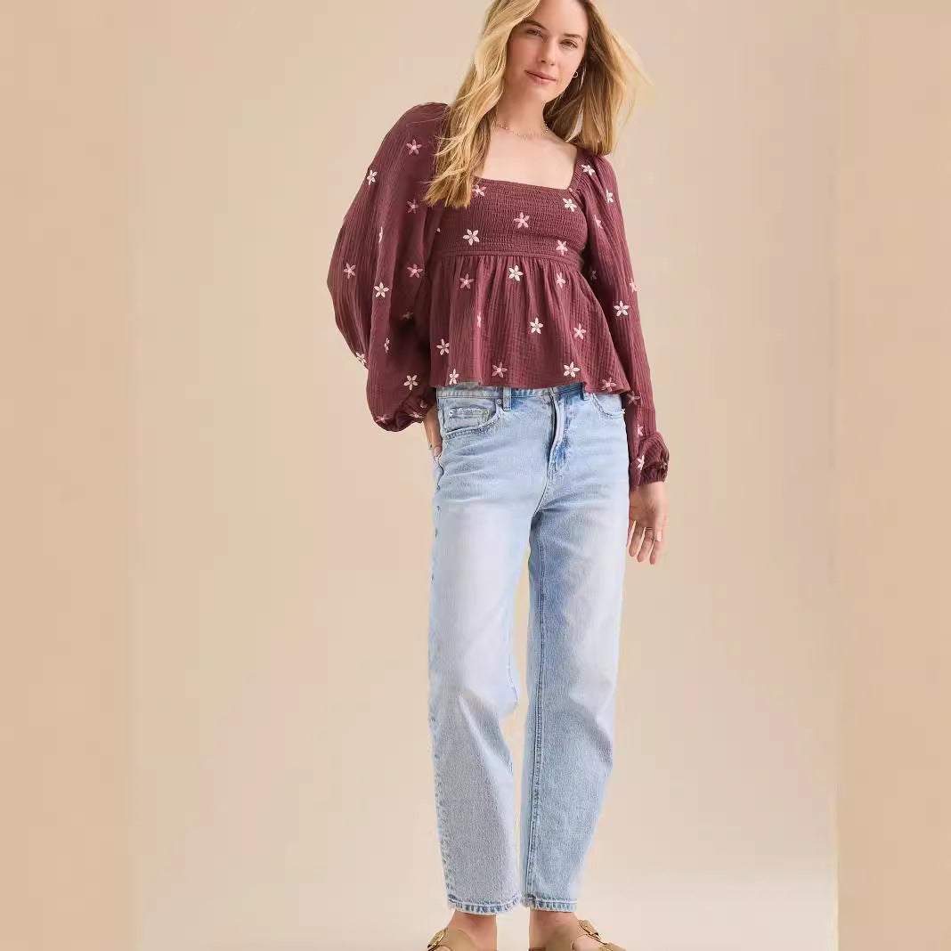Sila | Comfy Floral Pleated Long Sleeve Top