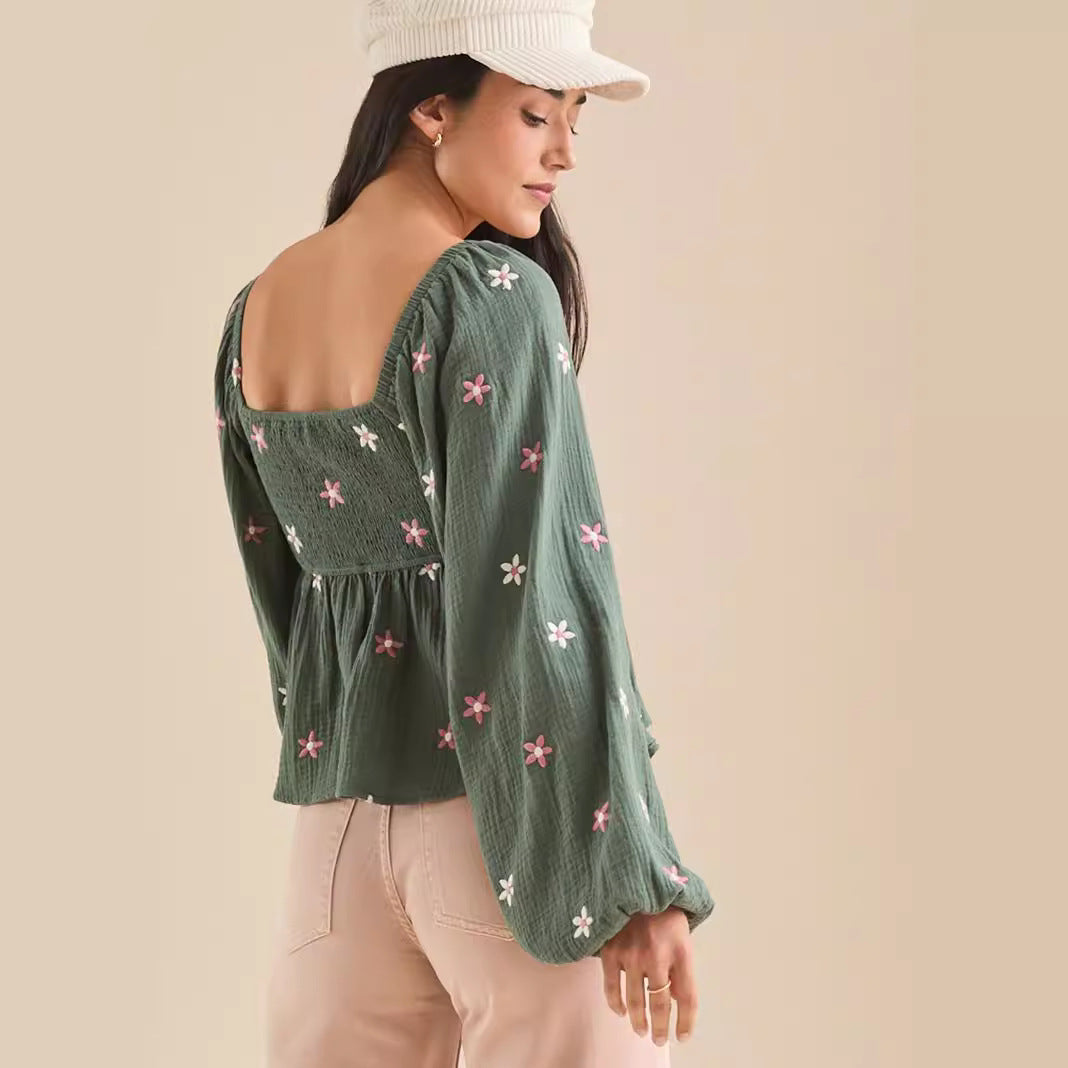 Sila | Comfy Floral Pleated Long Sleeve Top