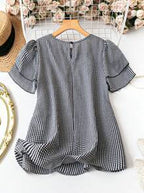 Kristel Vintage Flowy Checkered Puff Sleeve Blouse | Timeless Retro Top